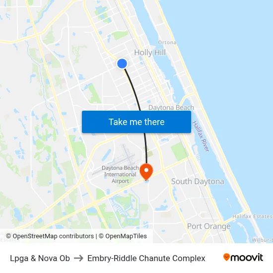 Lpga & Nova Ob to Embry-Riddle Chanute Complex map