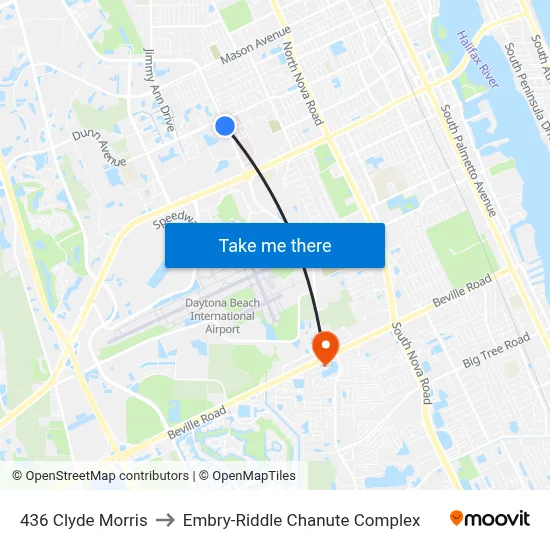 436 Clyde Morris to Embry-Riddle Chanute Complex map