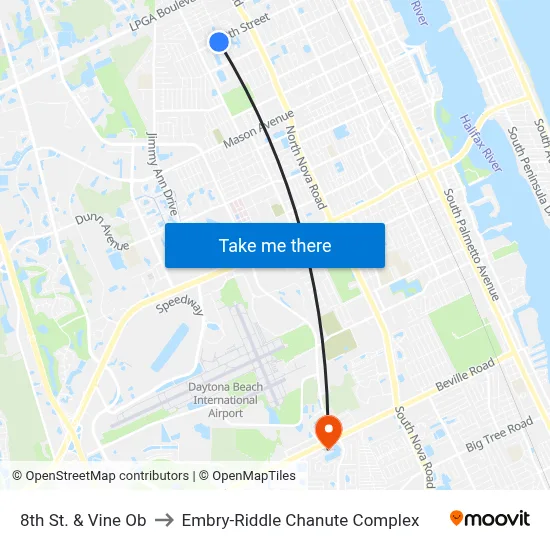 8th St. & Vine Ob to Embry-Riddle Chanute Complex map