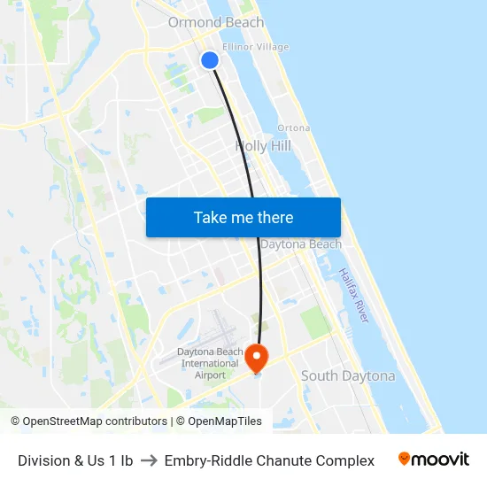 Division & Us 1 Ib to Embry-Riddle Chanute Complex map