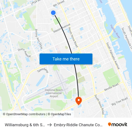 Williamsburg & 6th St. Ib to Embry-Riddle Chanute Complex map