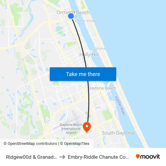 Ridgew00d & Granada Ib to Embry-Riddle Chanute Complex map