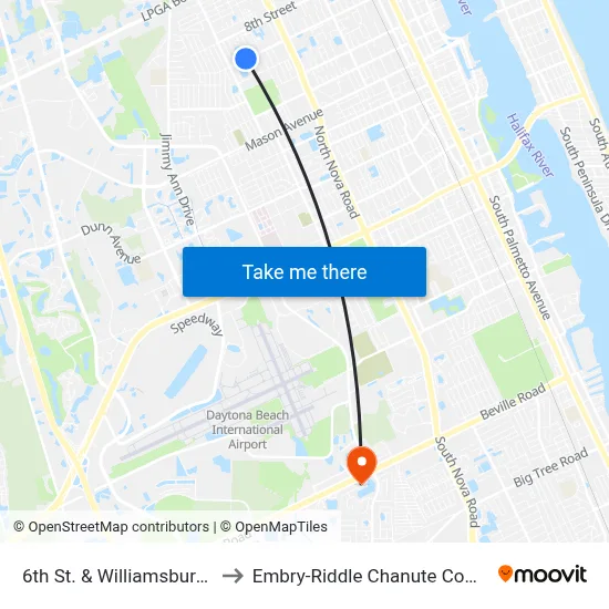 6th St. & Williamsburg Ob to Embry-Riddle Chanute Complex map