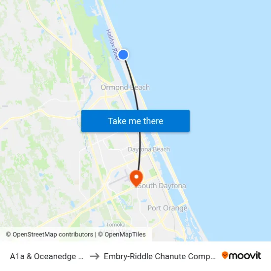 A1a & Oceanedge Ob to Embry-Riddle Chanute Complex map