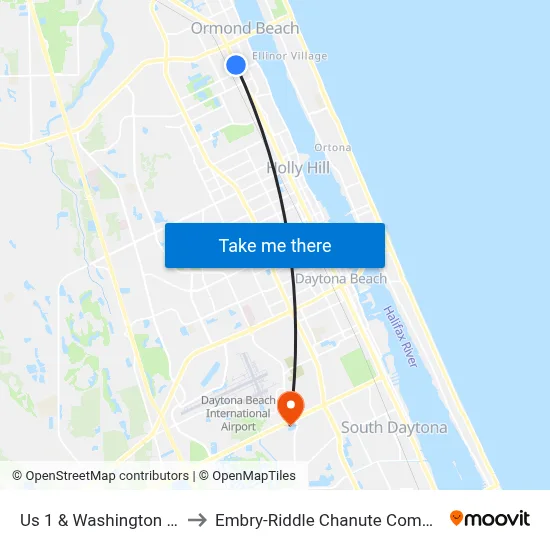 Us 1 & Washington Ob to Embry-Riddle Chanute Complex map