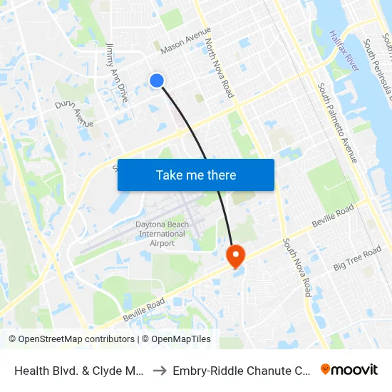 Health Blvd. & Clyde Morris Ib to Embry-Riddle Chanute Complex map