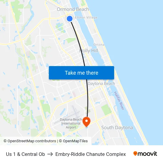 Us 1 & Central Ob to Embry-Riddle Chanute Complex map