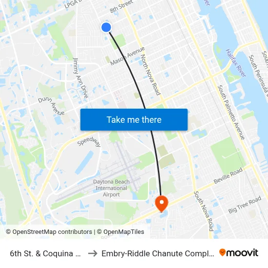 6th St. & Coquina Ob to Embry-Riddle Chanute Complex map