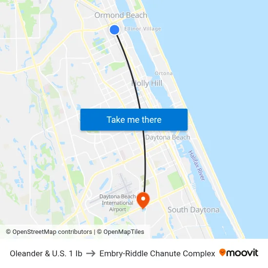Oleander & U.S. 1 Ib to Embry-Riddle Chanute Complex map