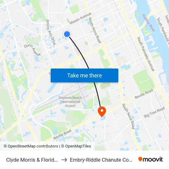 Clyde Morris & Florida Ob to Embry-Riddle Chanute Complex map