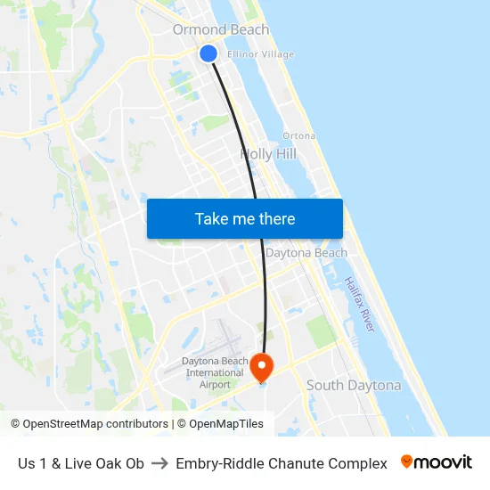 Us 1 & Live Oak Ob to Embry-Riddle Chanute Complex map