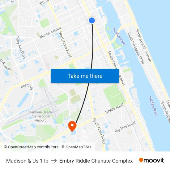 Madison & Us 1 Ib to Embry-Riddle Chanute Complex map