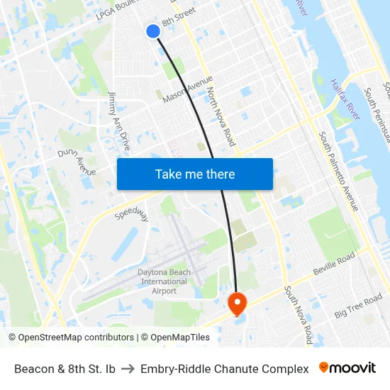 Beacon & 8th St. Ib to Embry-Riddle Chanute Complex map