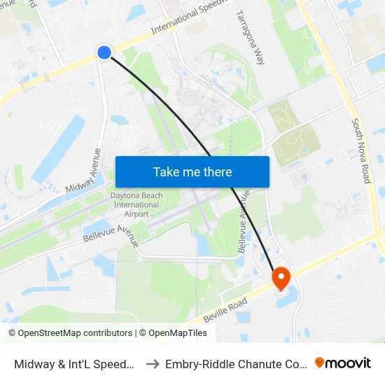 Midway & Int'L Speedway Ib to Embry-Riddle Chanute Complex map