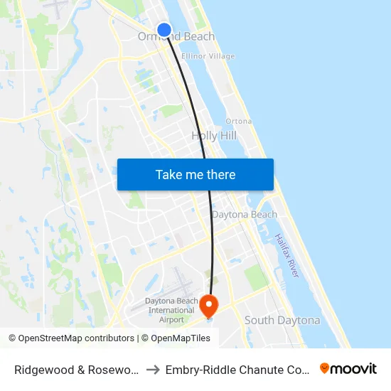 Ridgewood & Rosewood Ib to Embry-Riddle Chanute Complex map