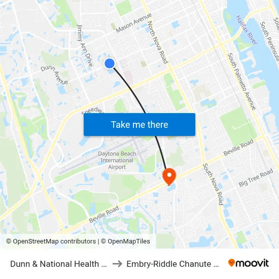 Dunn & National Health Care Ob to Embry-Riddle Chanute Complex map