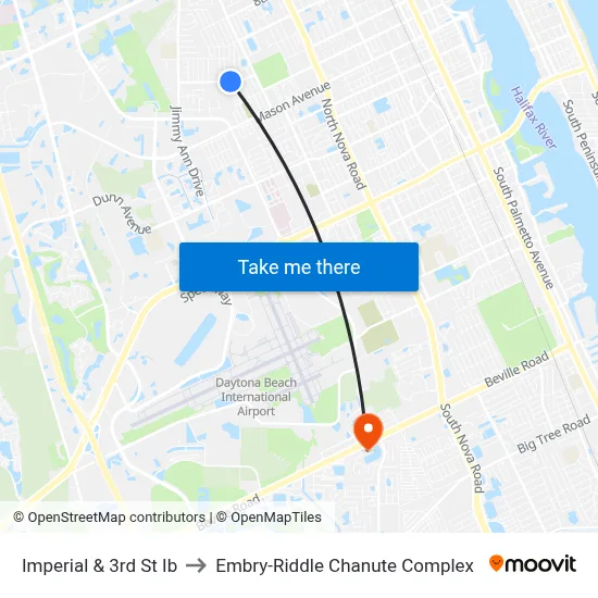 Imperial & 3rd St Ib to Embry-Riddle Chanute Complex map