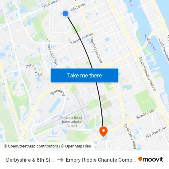 Derbyshire & 8th St. Ib to Embry-Riddle Chanute Complex map