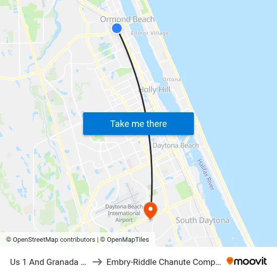 Us 1 And Granada Ob to Embry-Riddle Chanute Complex map
