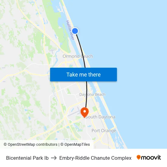 Bicentenial Park Ib to Embry-Riddle Chanute Complex map