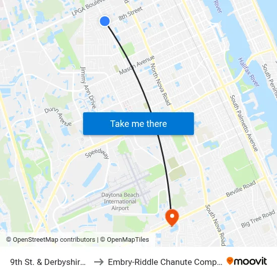 9th St. & Derbyshire Ib to Embry-Riddle Chanute Complex map