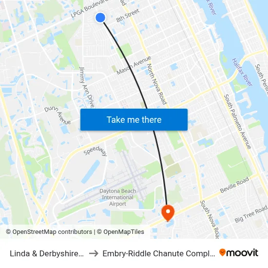 Linda & Derbyshire Ib to Embry-Riddle Chanute Complex map