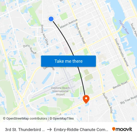 3rd St. Thunderbird Ob to Embry-Riddle Chanute Complex map