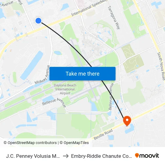 J.C. Penney Volusia Mall Ob to Embry-Riddle Chanute Complex map