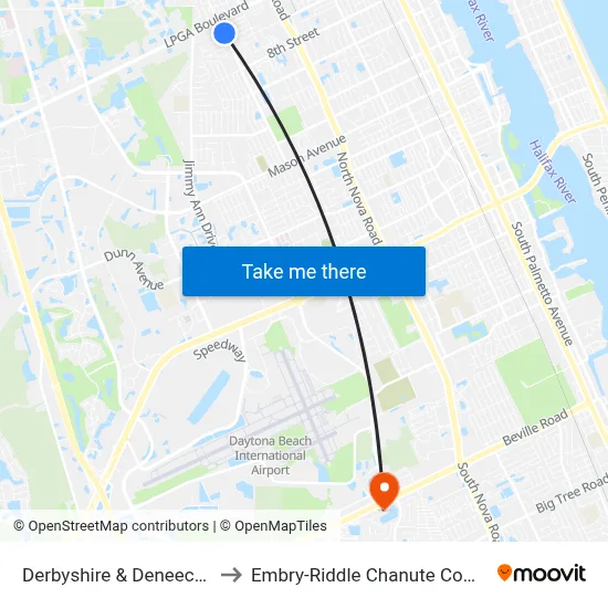 Derbyshire & Deneece Ob to Embry-Riddle Chanute Complex map