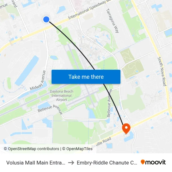 Volusia Mall Main Entrance Ob to Embry-Riddle Chanute Complex map
