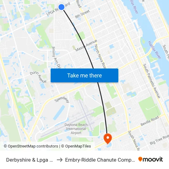 Derbyshire & Lpga Ob to Embry-Riddle Chanute Complex map
