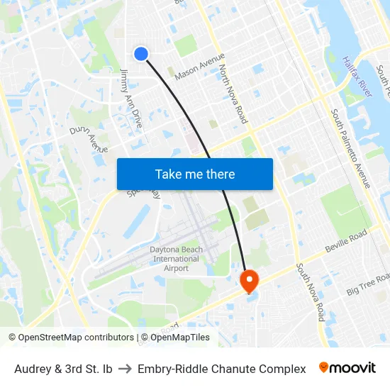 Audrey & 3rd St. Ib to Embry-Riddle Chanute Complex map