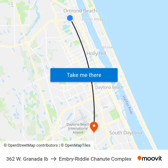 362 W. Granada Ib to Embry-Riddle Chanute Complex map
