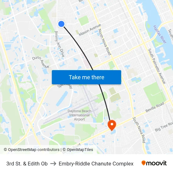 3rd St. & Edith Ob to Embry-Riddle Chanute Complex map