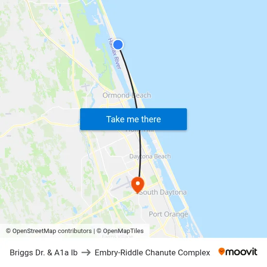 Briggs Dr. & A1a Ib to Embry-Riddle Chanute Complex map