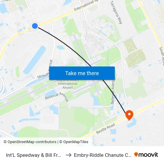 Int'L Speedway & Bill France Ob to Embry-Riddle Chanute Complex map