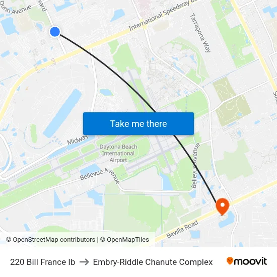 220 Bill France Ib to Embry-Riddle Chanute Complex map