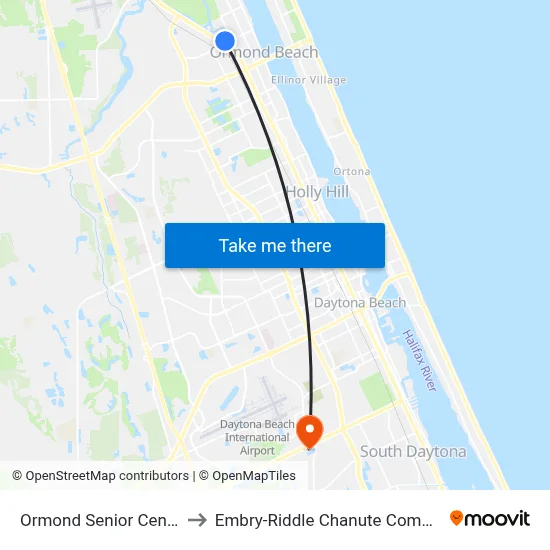 Ormond Senior Center to Embry-Riddle Chanute Complex map