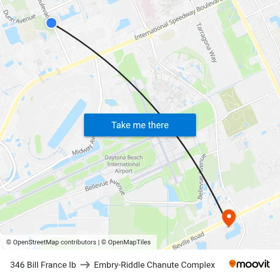 346 Bill France Ib to Embry-Riddle Chanute Complex map