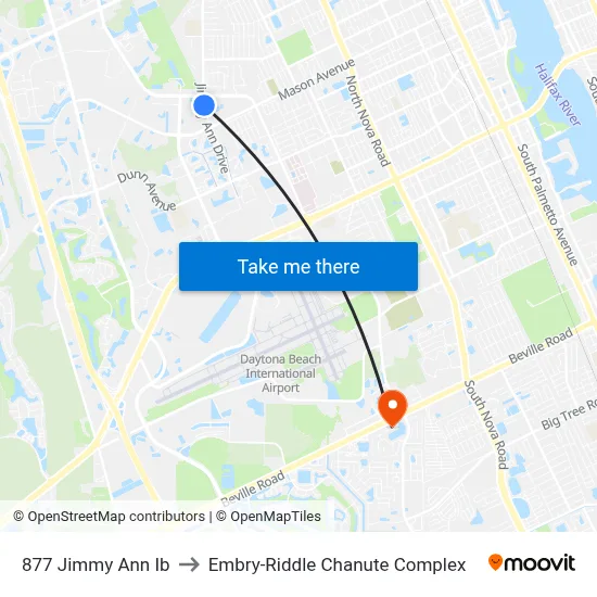 877 Jimmy Ann Ib to Embry-Riddle Chanute Complex map
