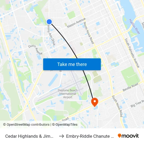 Cedar Highlands & Jimmy Ann Ib to Embry-Riddle Chanute Complex map