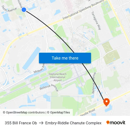 355 Bill France Ob to Embry-Riddle Chanute Complex map