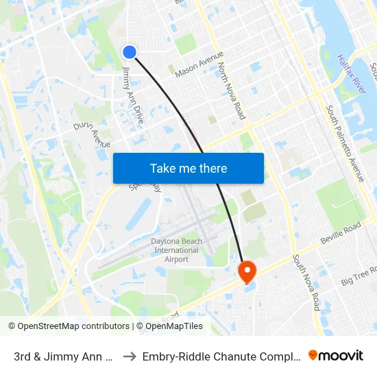 3rd & Jimmy Ann Ob to Embry-Riddle Chanute Complex map