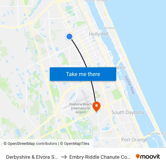 Derbyshire & Elvora St. Ob to Embry-Riddle Chanute Complex map