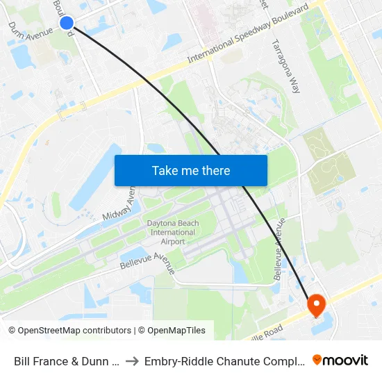 Bill France & Dunn Ib to Embry-Riddle Chanute Complex map