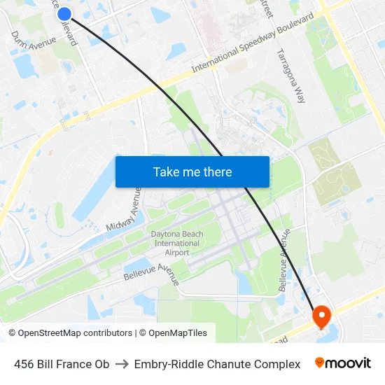 456 Bill France Ob to Embry-Riddle Chanute Complex map