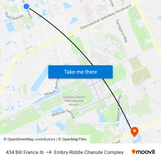 434 Bill France Ib to Embry-Riddle Chanute Complex map