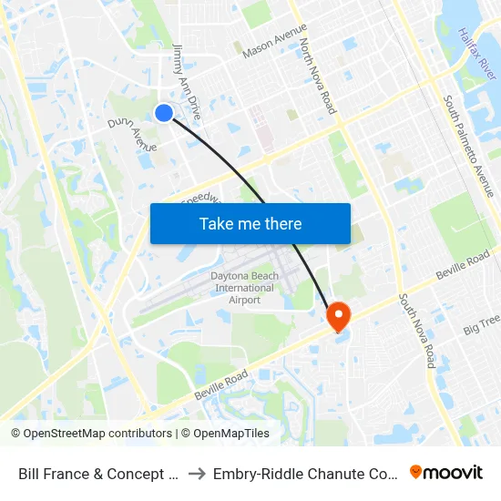 Bill France & Concept Ct. Ib to Embry-Riddle Chanute Complex map