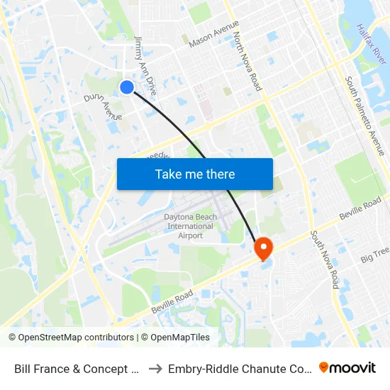Bill France & Concept Ct. Ob to Embry-Riddle Chanute Complex map