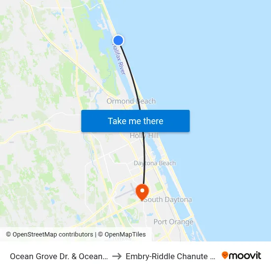 Ocean Grove Dr. & Ocean Shore Ib to Embry-Riddle Chanute Complex map